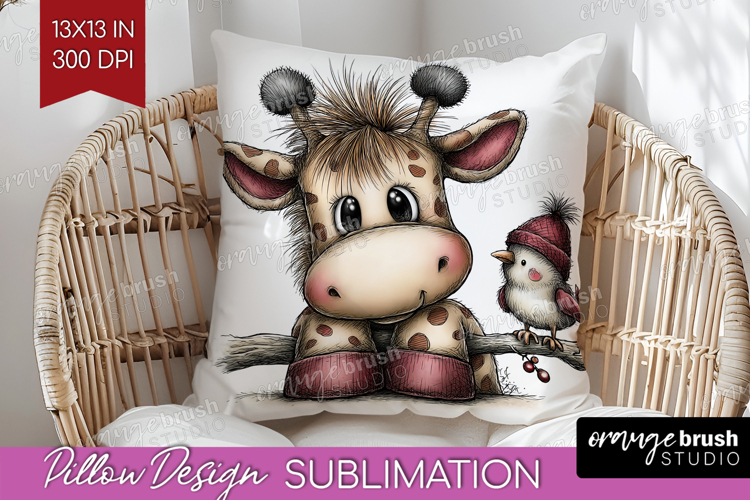 Giraffe Valentine Pillow Sublimation Whimsical Animal Pillow