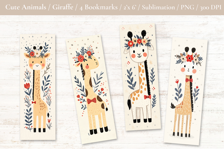 Cute Giraffe Bookmark - Printable Crafts, 4 PNG