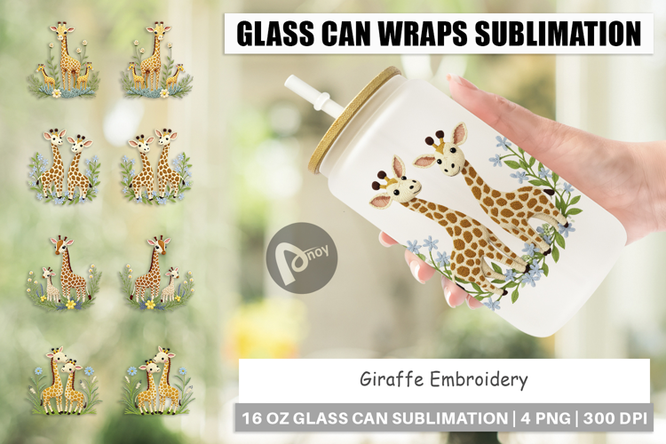 Glass Can Giraffe Embroidery