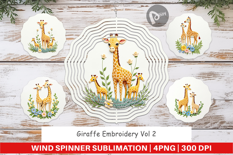 Wind Spinner Giraffe Embroidery