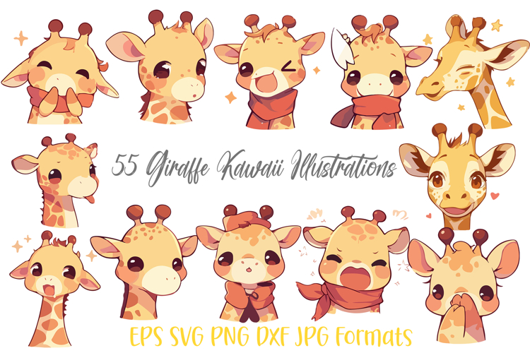 50 Giraffe Cute Kawaii Logo Illustrations SVG EPS Animal
