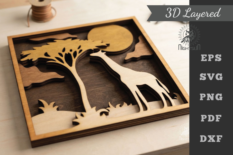 Giraffe In Forest Layered Design