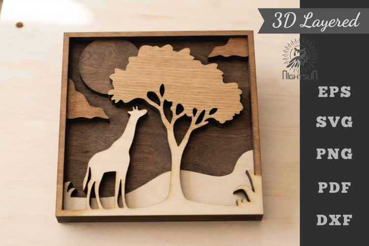 Giraffe In Forest Layered Design
