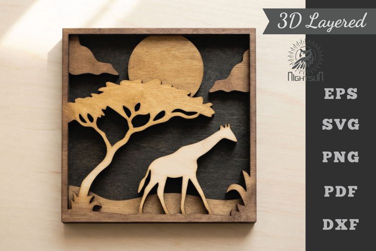 Giraffe In Forest Layered Design