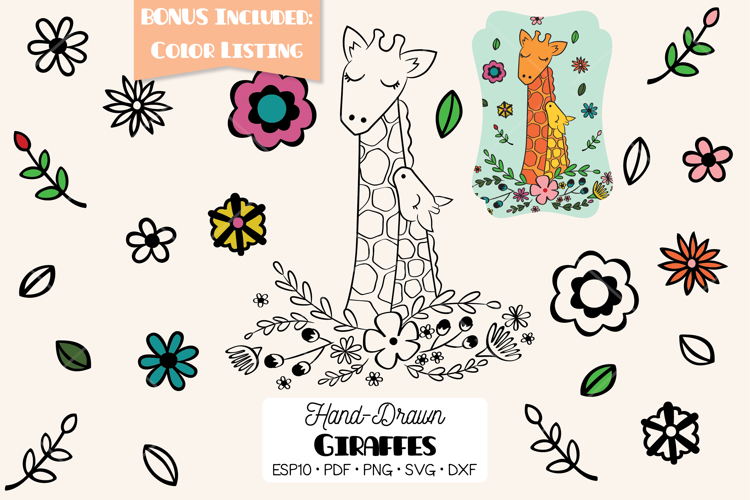 Hand drawn Giraffes Mom & Baby | Animal Nursery | Love