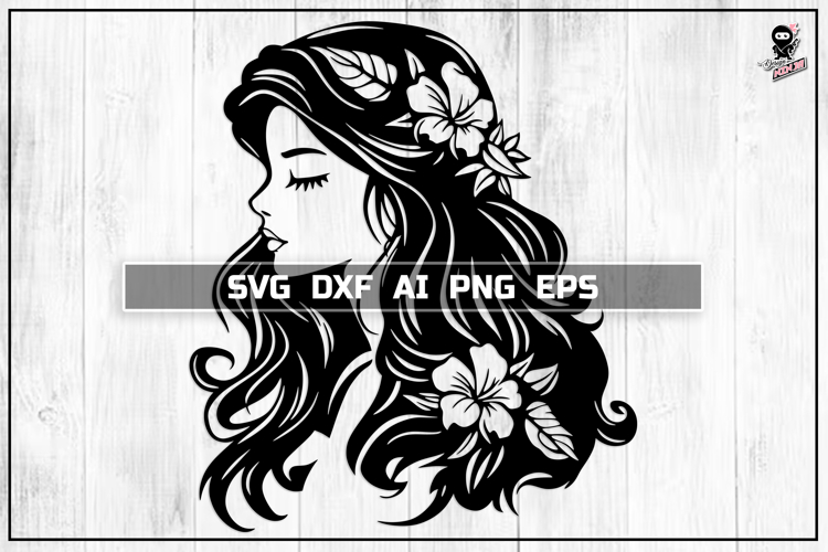 Girl Portrait SVG, Floral Woman Design DXF PNG