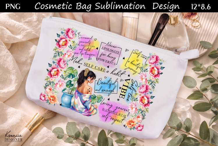 Feminine Self Care Motivation Quote Cosmetic Bag Sublimation