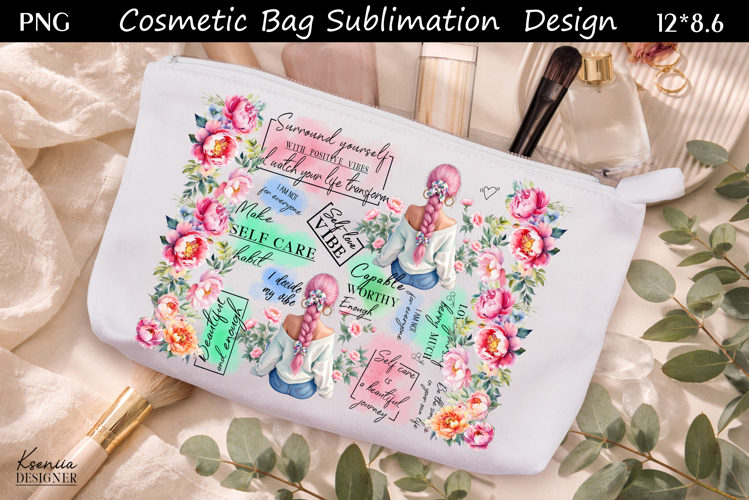 Feminine Self Care Motivation Quote Cosmetic Bag Sublimation