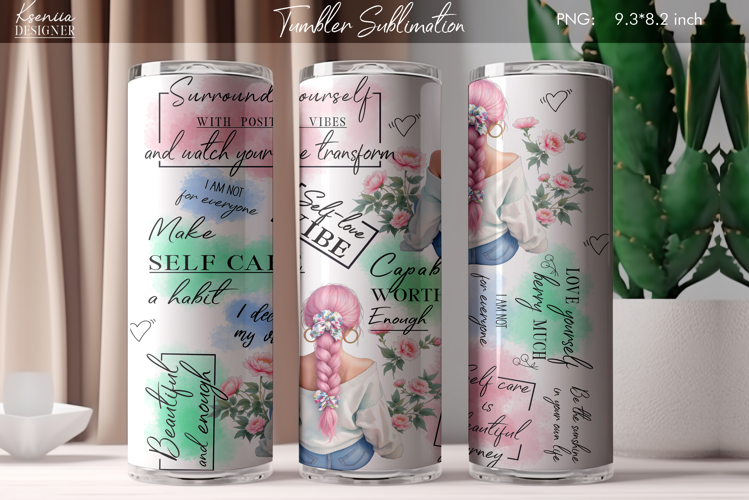 Love Yourself |Positive Quotes |Mental Health | Girl Tumbler