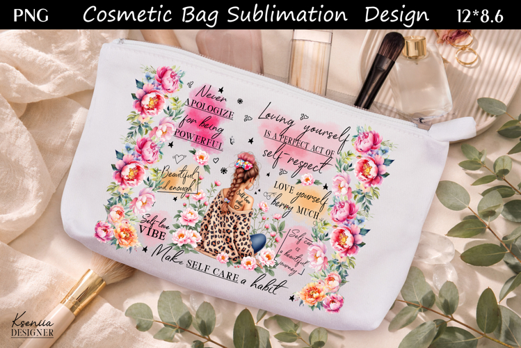 Feminine Self Care Motivation Quote Cosmetic Bag Sublimation