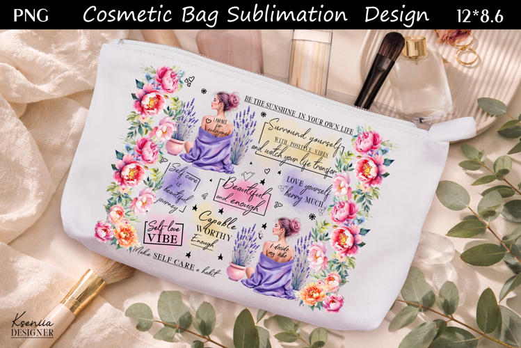 Feminine Self Care Motivation Quote Cosmetic Bag Sublimation