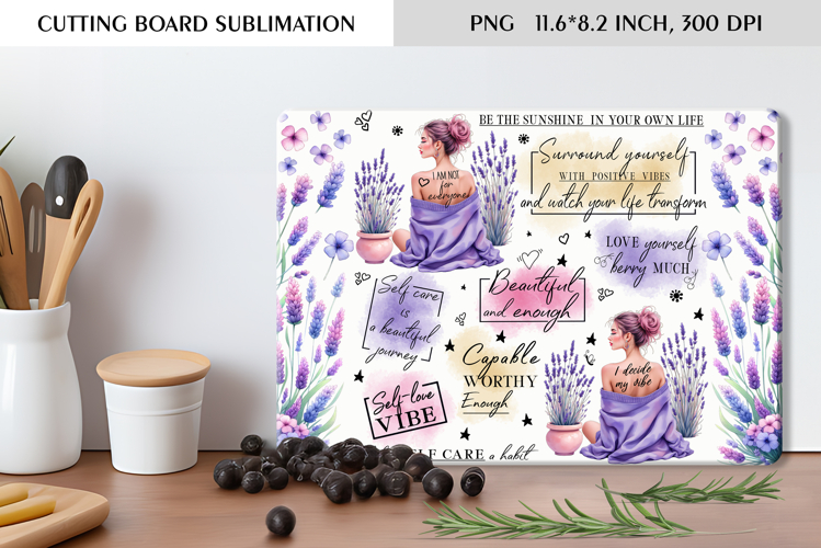 Self Care Floral Cutting Board Sublimation Design
