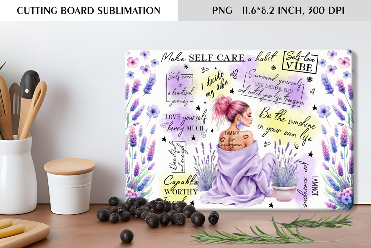 Self Care Floral Cutting Board Sublimation Design