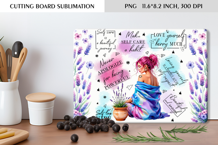 Self Care Floral Cutting Board Sublimation Design