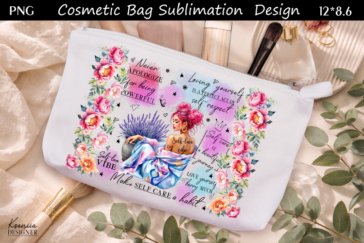Feminine Self Care Motivation Quote Cosmetic Bag Sublimation
