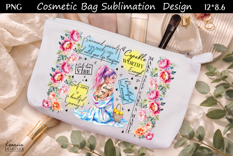 Feminine Self Care Motivation Quote Cosmetic Bag Sublimation