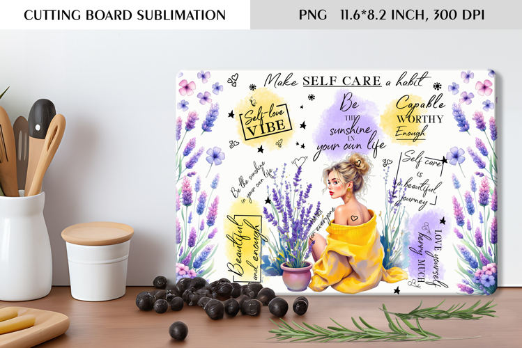 Self Care Floral Cutting Board Sublimation Design