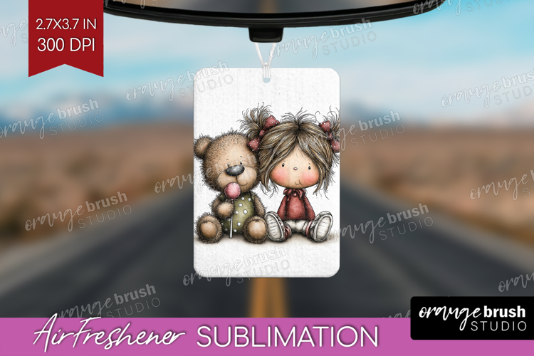 Girl and Bear Valentine Air Freshener PNG Whimsical Animal