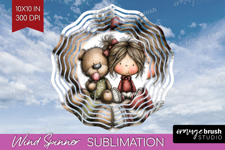 Girl and Bear Valentine Wind Spinner Sublimation PNG Animal