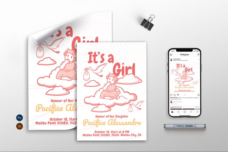 Girl Baby Shower - Flyer, Poster   Instagram GR