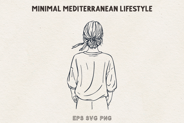Minimal Woman Back View Line Art SVG PNG EPS
