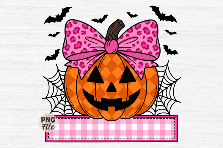 Girl Cheetah Bow Jack-o-Lantern Checker Halloween PNG example image 1