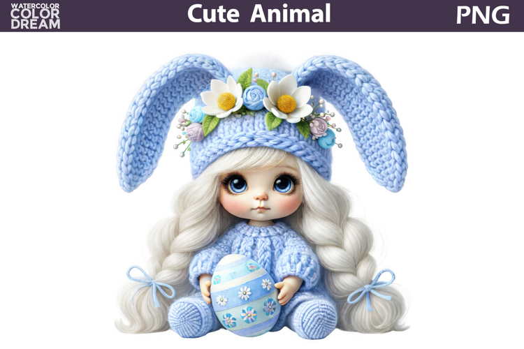 Baby Girl Bunny Easter Clipart | Bunny Ears Eggs Sublimation