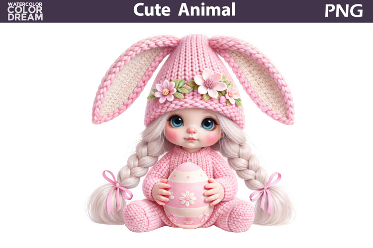 Baby Girl Bunny Easter Clipart | Bunny Ears Eggs Sublimation