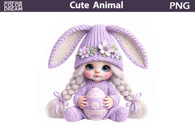 Baby Girl Bunny Easter Clipart | Bunny Ears Eggs Sublimation