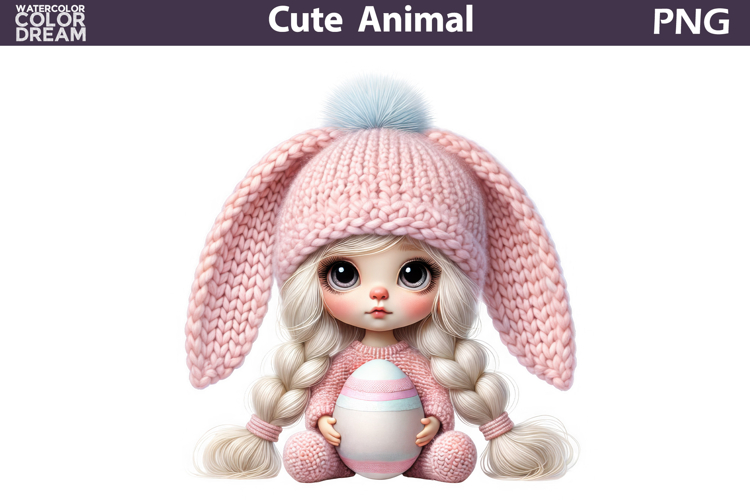 Baby Girl Bunny Easter Clipart | Bunny Ears Eggs Sublimation