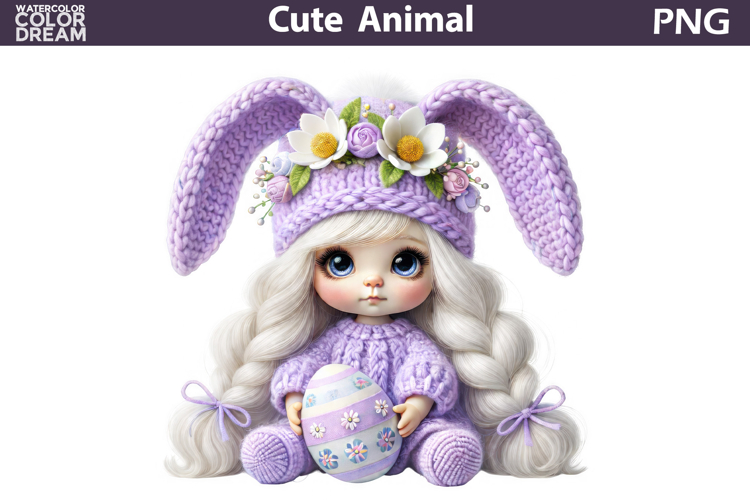 Baby Girl Easter Clipart | Bunny Ears Eggs Sublimation