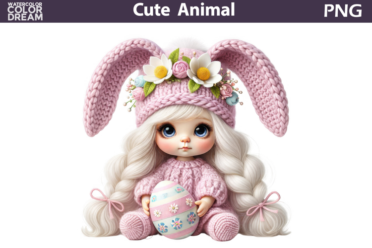 Baby Girl Easter Clipart | Bunny Ears Eggs Sublimation