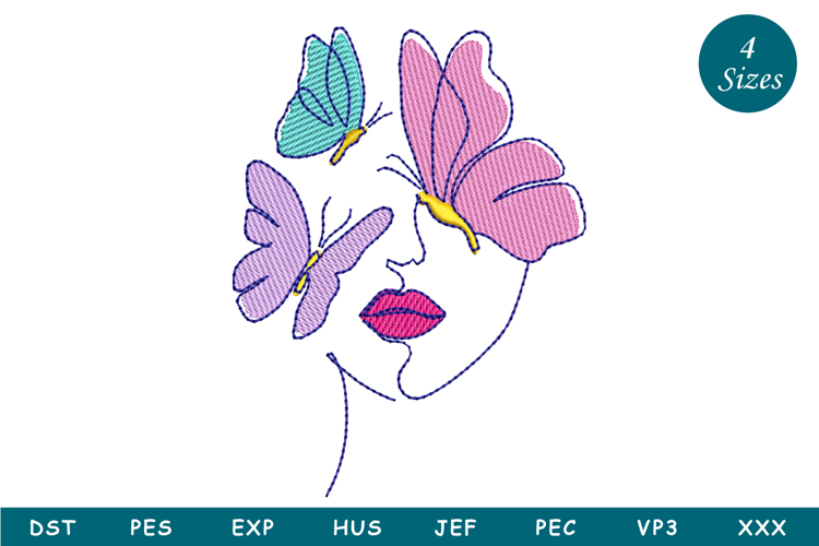 Girl Face With Butterfly Machine Embroidery
