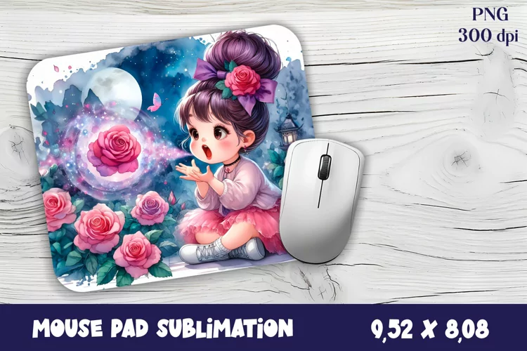 Magic fantasy sublimation for mouse pad, flowers Girl