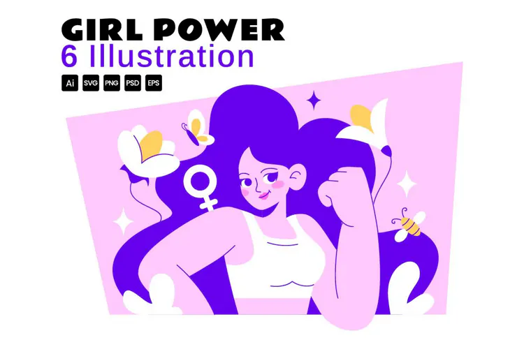 6 Girl Power Vector Illustration