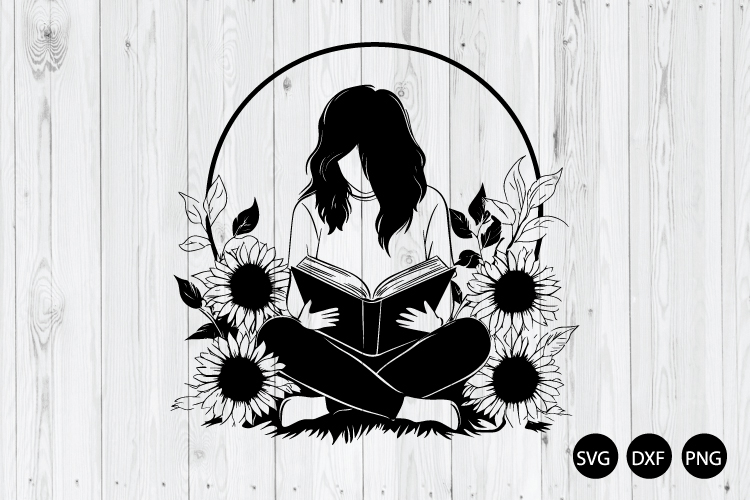 Girl Reading Book SVG, Book Lover SVG, Girl Reading SVG
