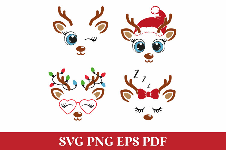 Christmas Girl Reindeer Faces SVG Cut Files for Cricut example image 1