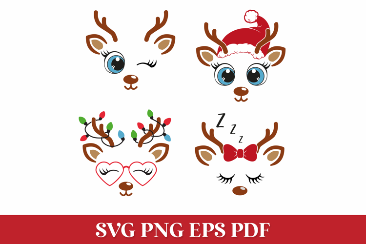 Christmas Girl Reindeer Faces SVG Cut Files for Cricut