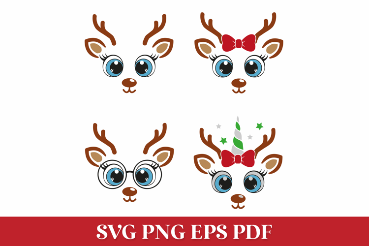 Christmas Girl Reindeer Faces SVG Cut Files for Cricut