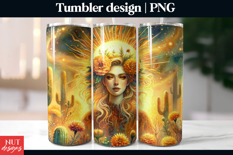 Desert Sun Goddess Tumbler PNG Celestial Boho woman tumbler