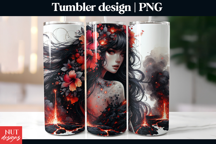 Volcanic Goddess Tumbler Wrap Fiery floral woman png