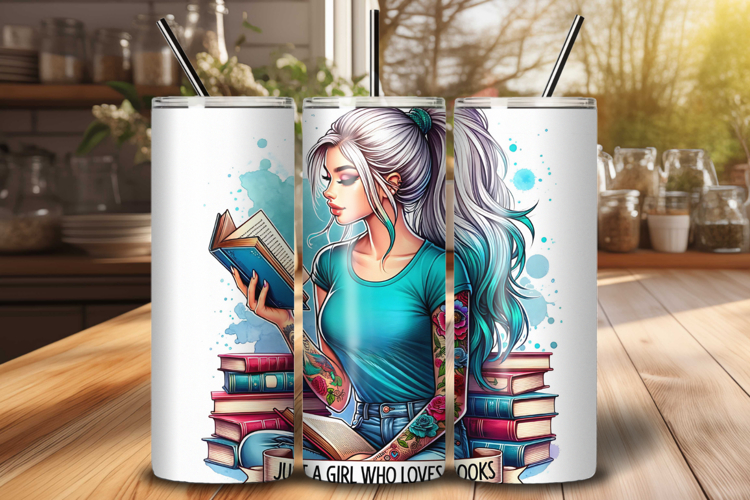 Book Lover Girl 20oz Skinny Tumbler Wrap PNG