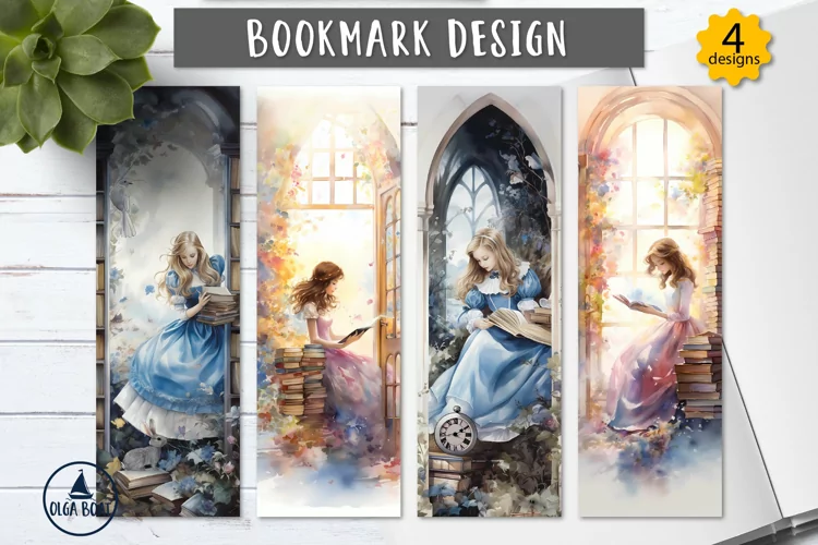 Girl with book bookmarks | Watercolor bookmark sublimation