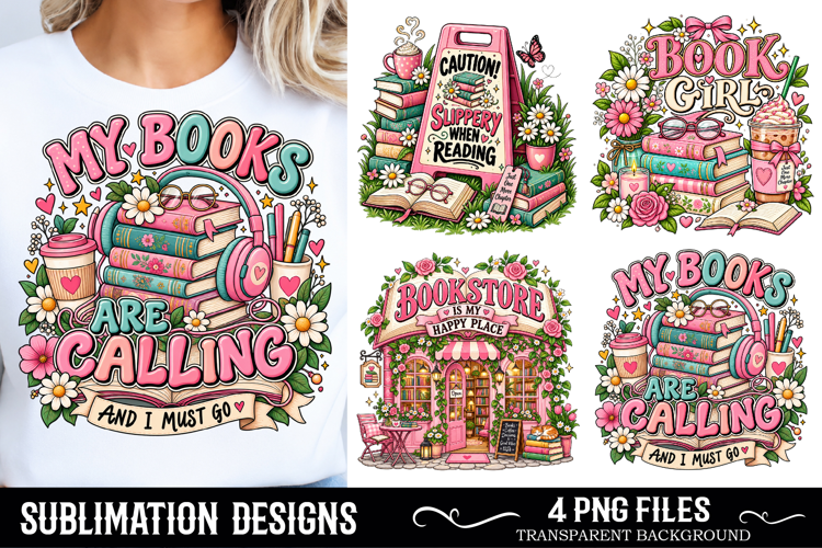Girlie Book Lover PNG Sublimation Png, Bookish Kindle Png