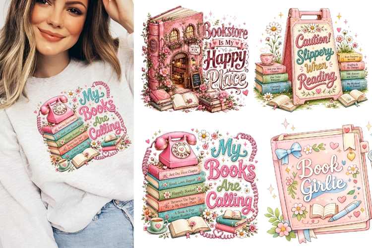 Girlie Book Lover PNG Sublimation Png, Bookish Kindle Png