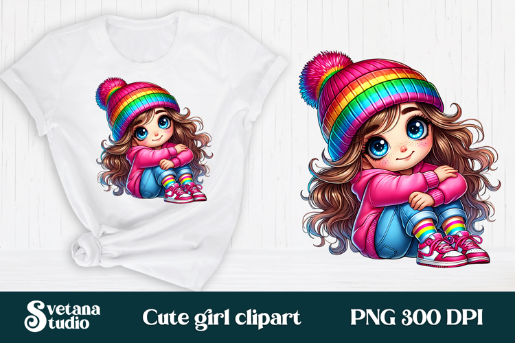 Cute pink girl clipart PNG design | Kids sublimation