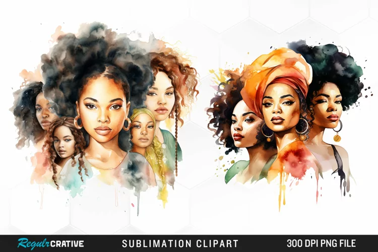 Girls Black History Month Watercolor Clipart