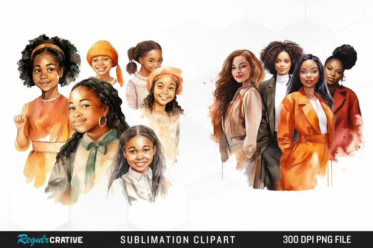 Girls Black History Month Sublimation Art Clipart