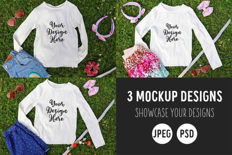 Girls T-Shirt Mockup Bundle | Kids White Shirt Bundle