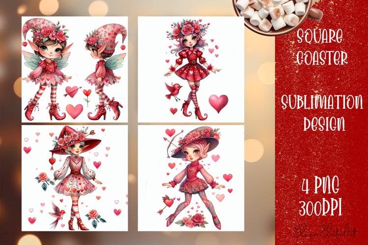 Valentine Square coaster Sublimation Love design png